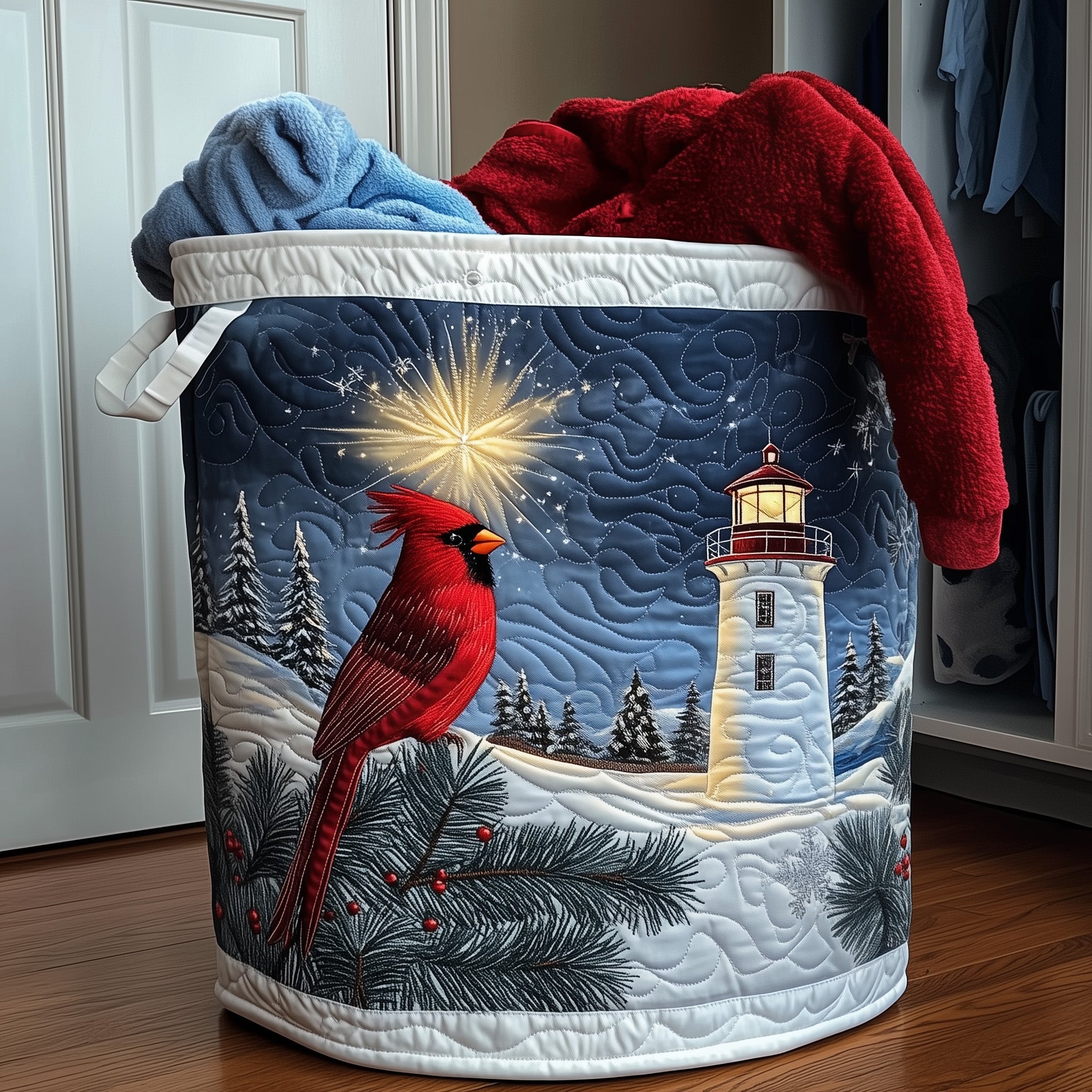 Winter Quilted Laundry Basket Gifts For Cardinal Lovers
