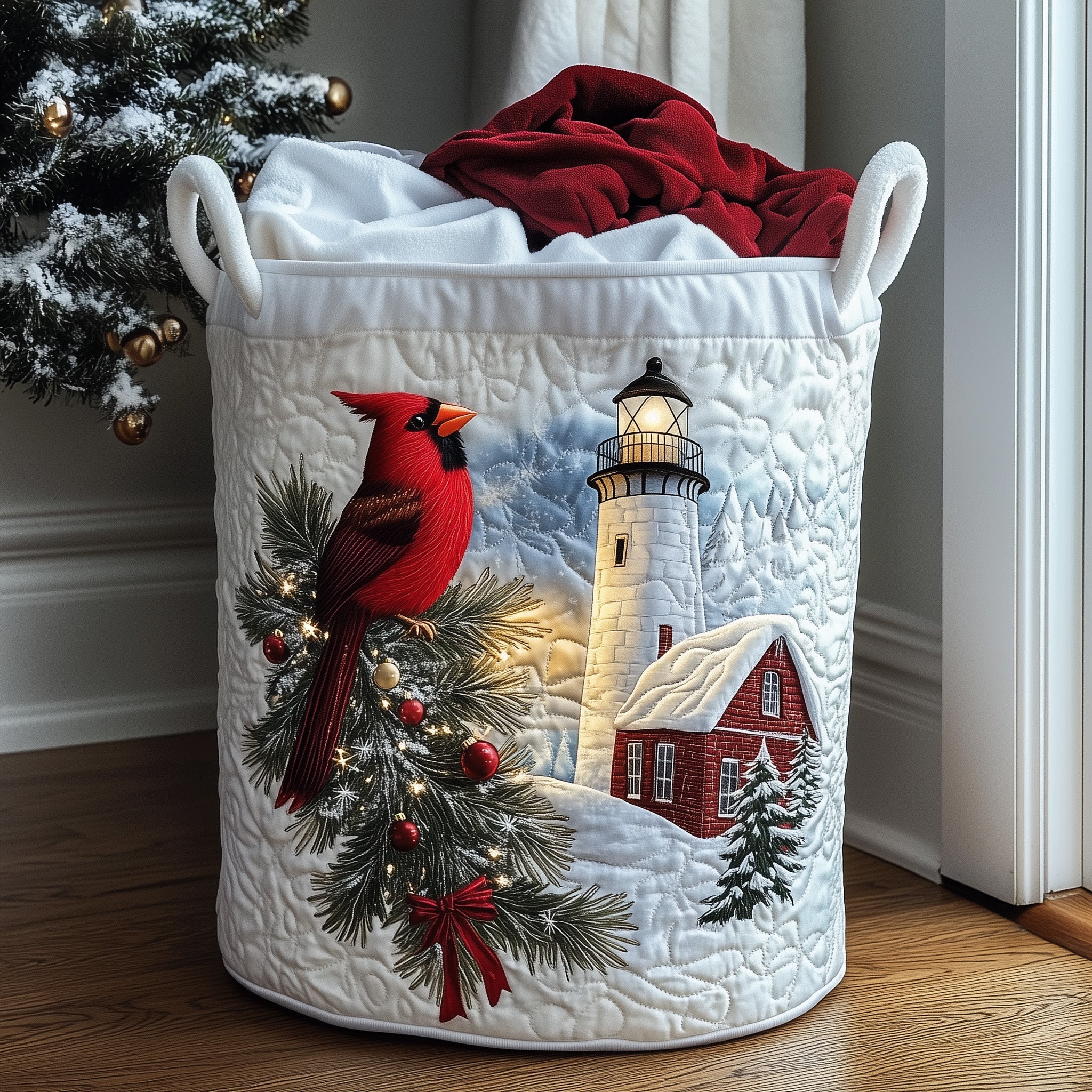 Winter Quilted Laundry Basket Red Cardinal Memorial Gift