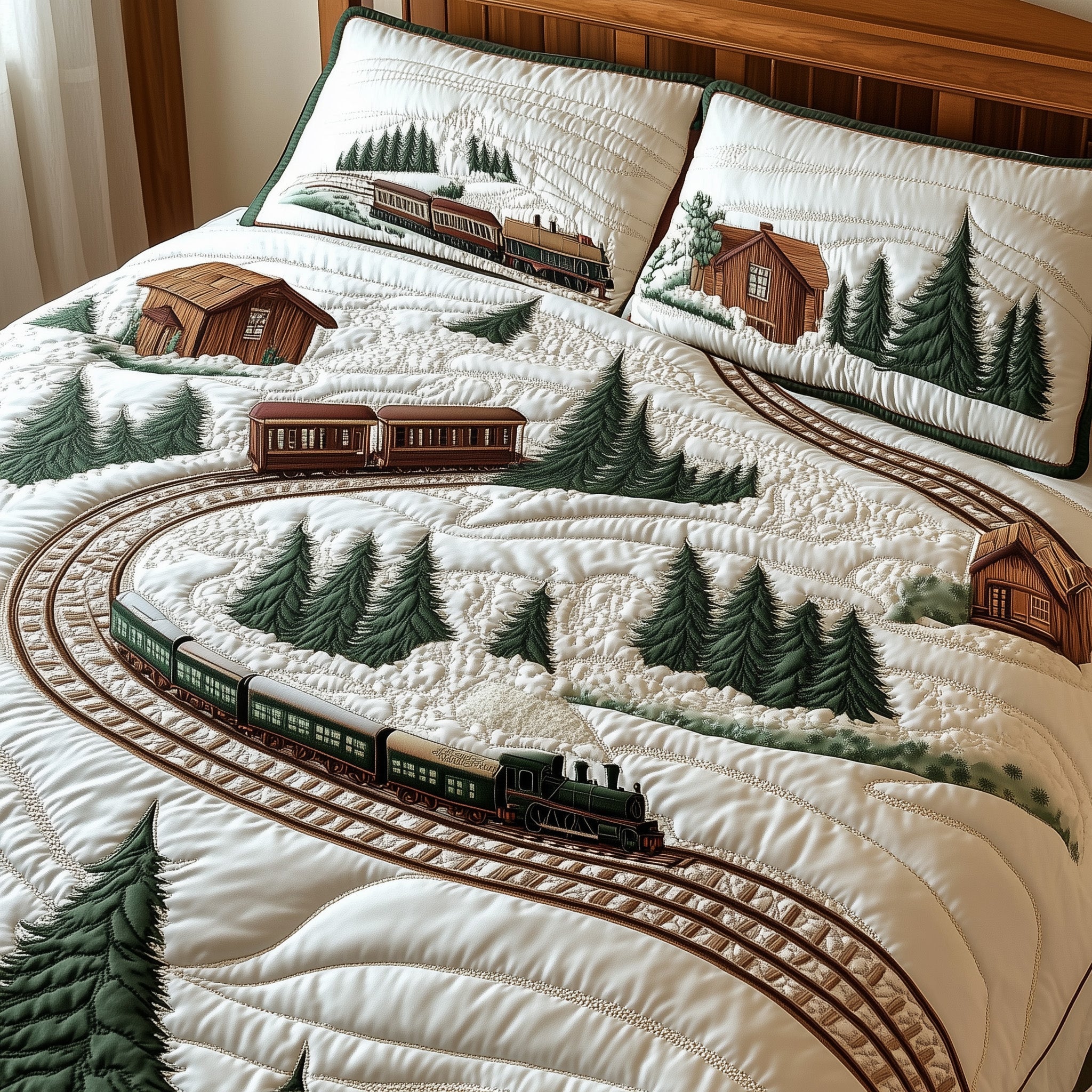 Winter Rail Adventure Quilted Bedding Set Duvet Cover Merchandise Train Themed Gifts