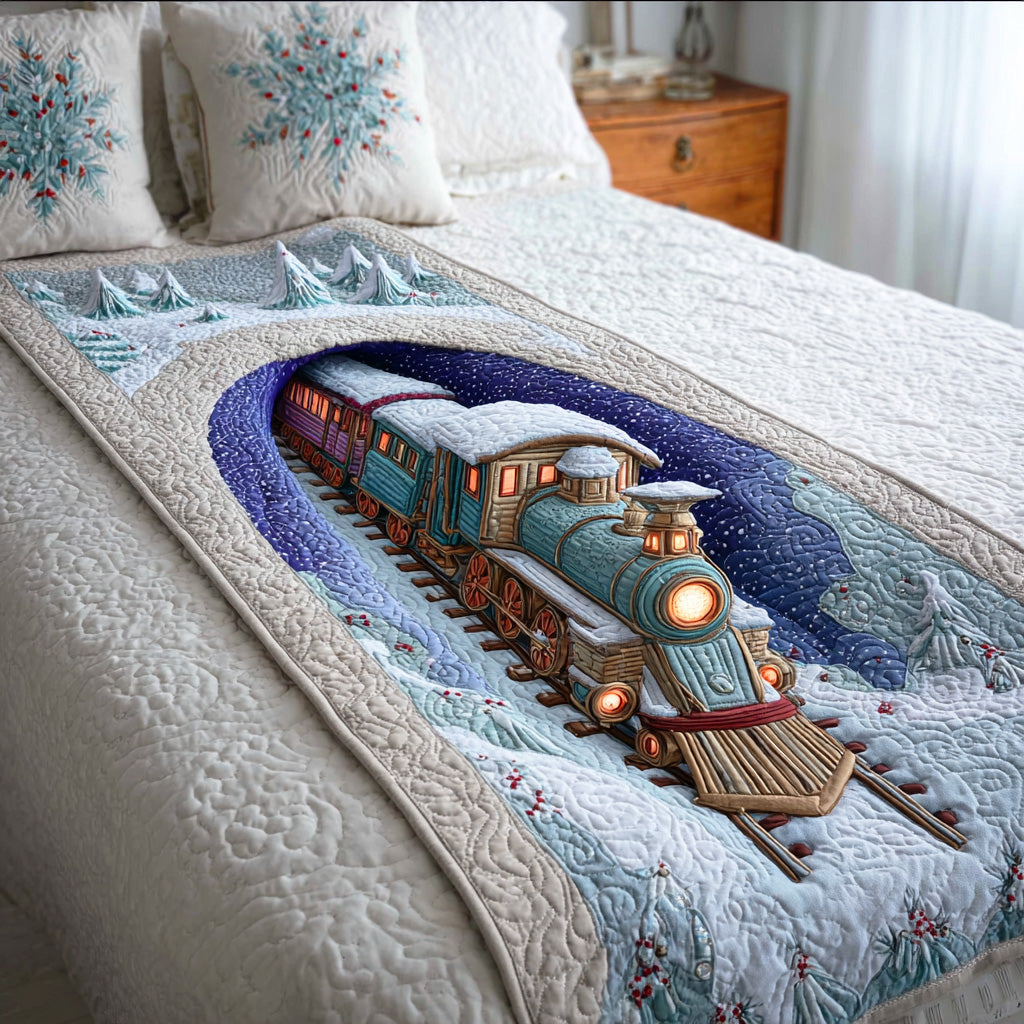 Winter Rail Journey Quilted Bed Runner Christmas Decorations Holiday Gift Ideas