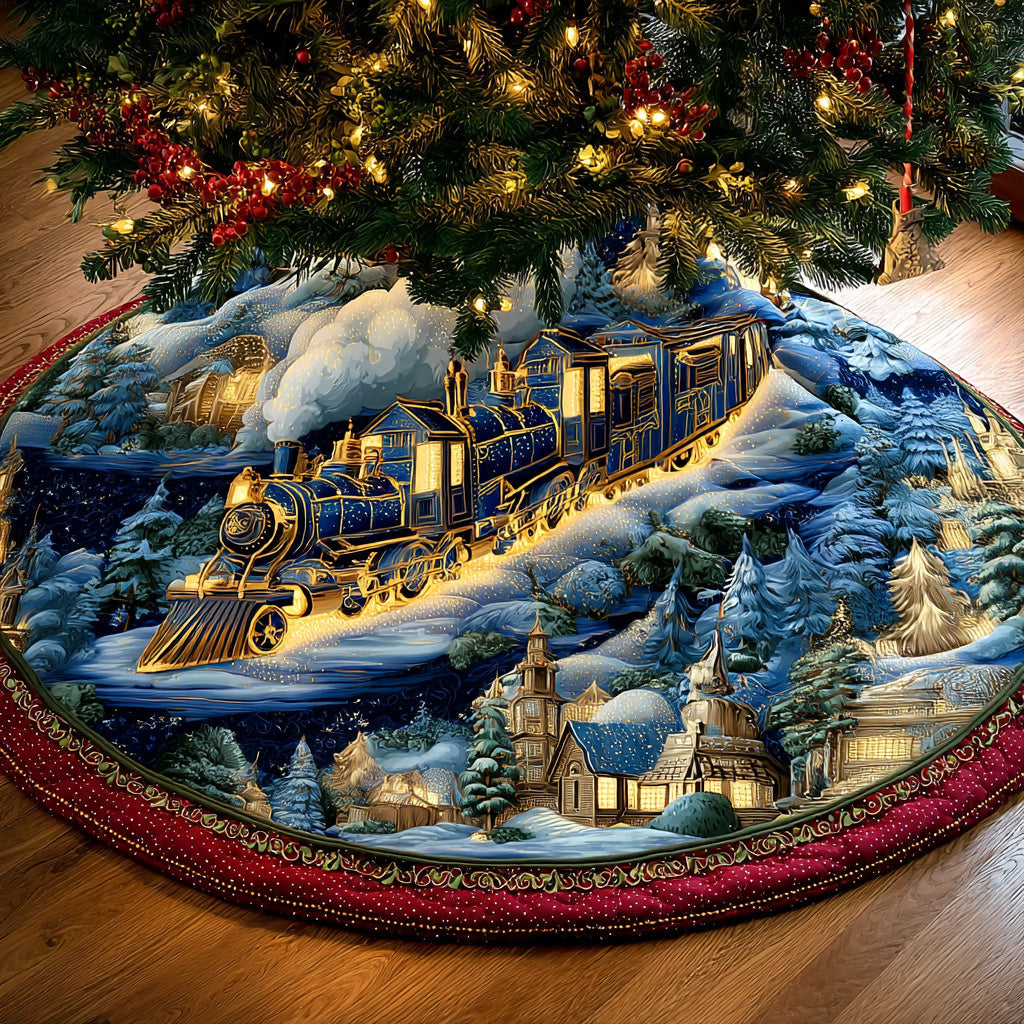 Winter Railway Christmas Quilted Tree Skirt Best Indoor Xmas Decorations Christmas Gift Ideas