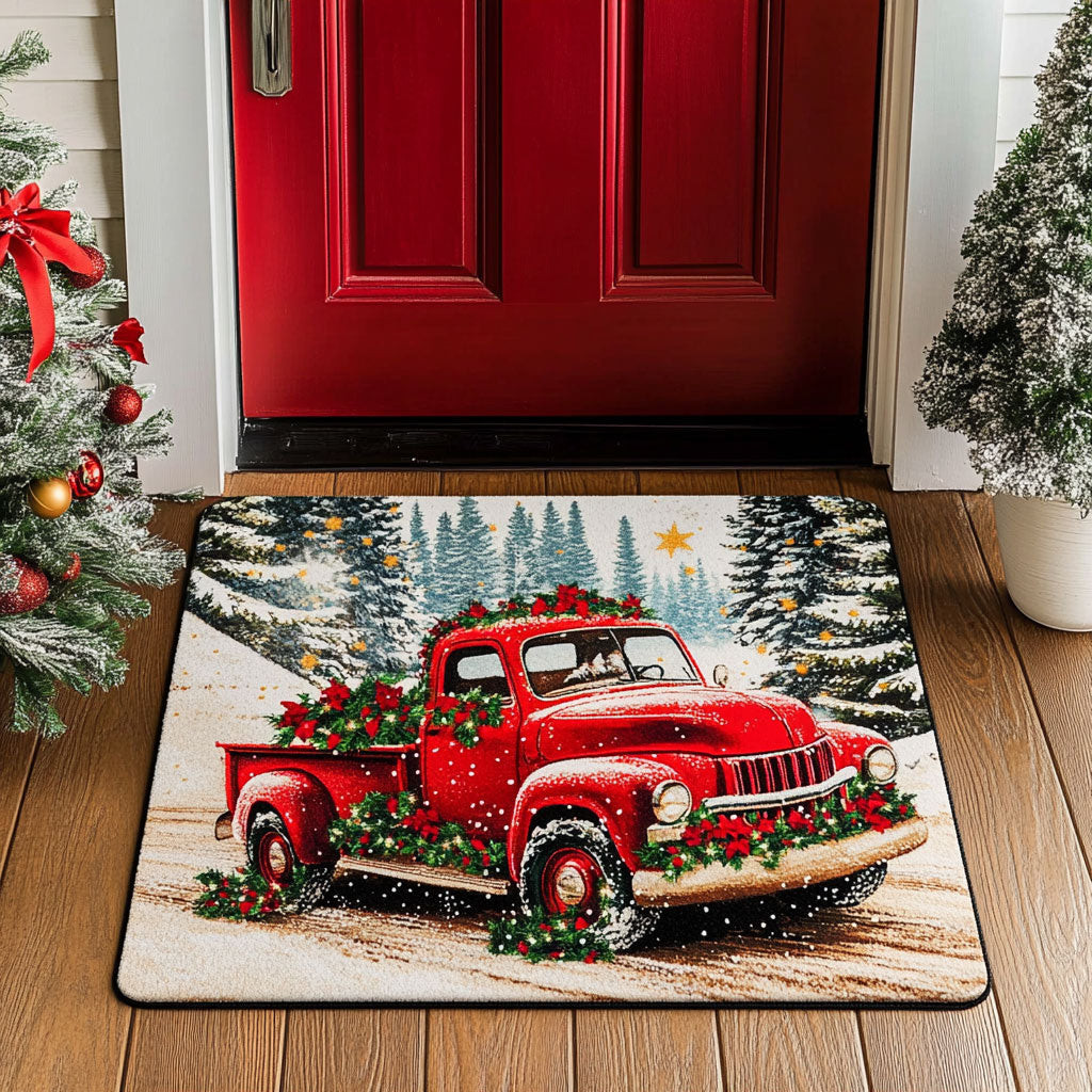 Winter Red Truck Doormat Blanket Perfect Gift For Friends and Family on Christmas Day