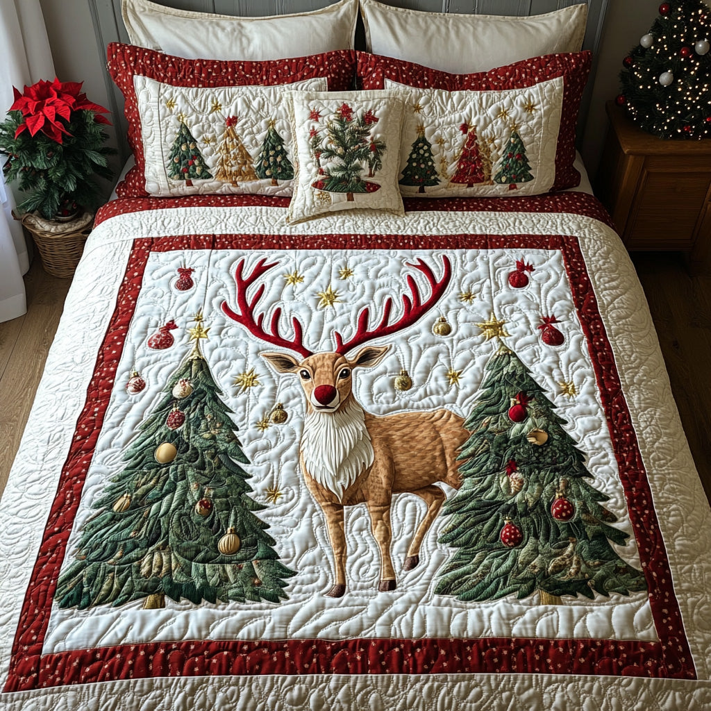 Winter Reindeer Quilted Bedding Set Best Duvet Covers Christmas Gifts For Grandparents