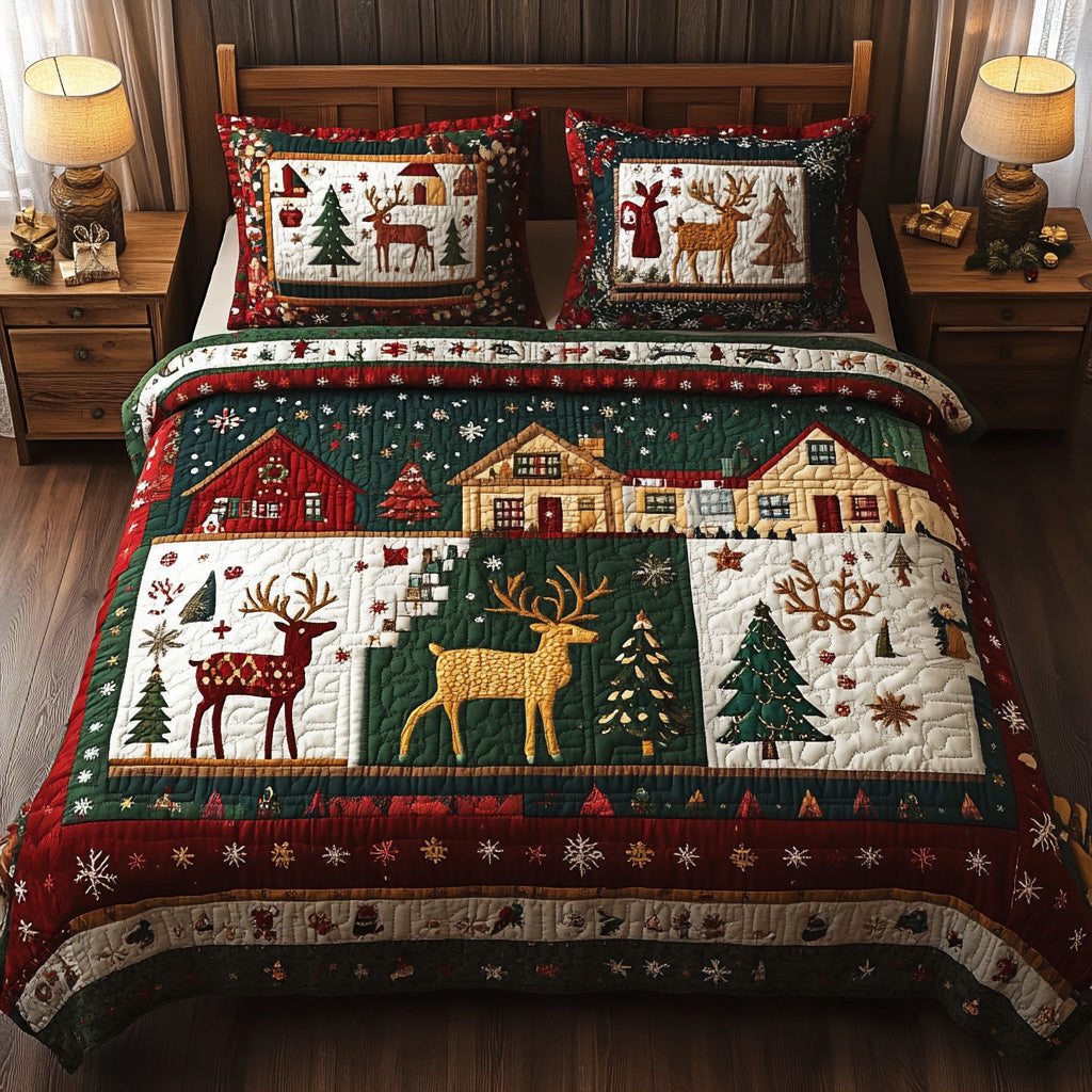 Winter Reindeer Quilted Bedding Set Holiday Duvet Covers Christmas Gift Ideas For Men
