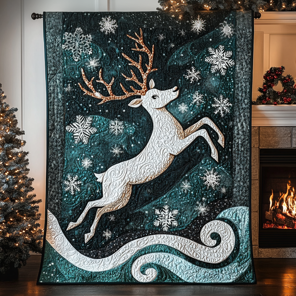 Winter Reindeer Quilted Blanket Christmas Gifts For Parents