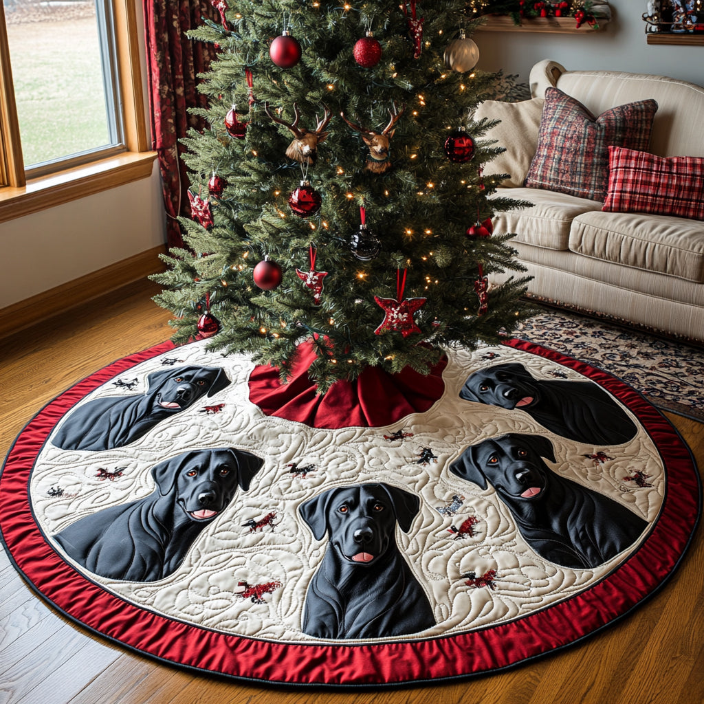 Winter Retriever Christmas Quilted Tree Skirt Holiday Decor Labrador Gifts For Owners