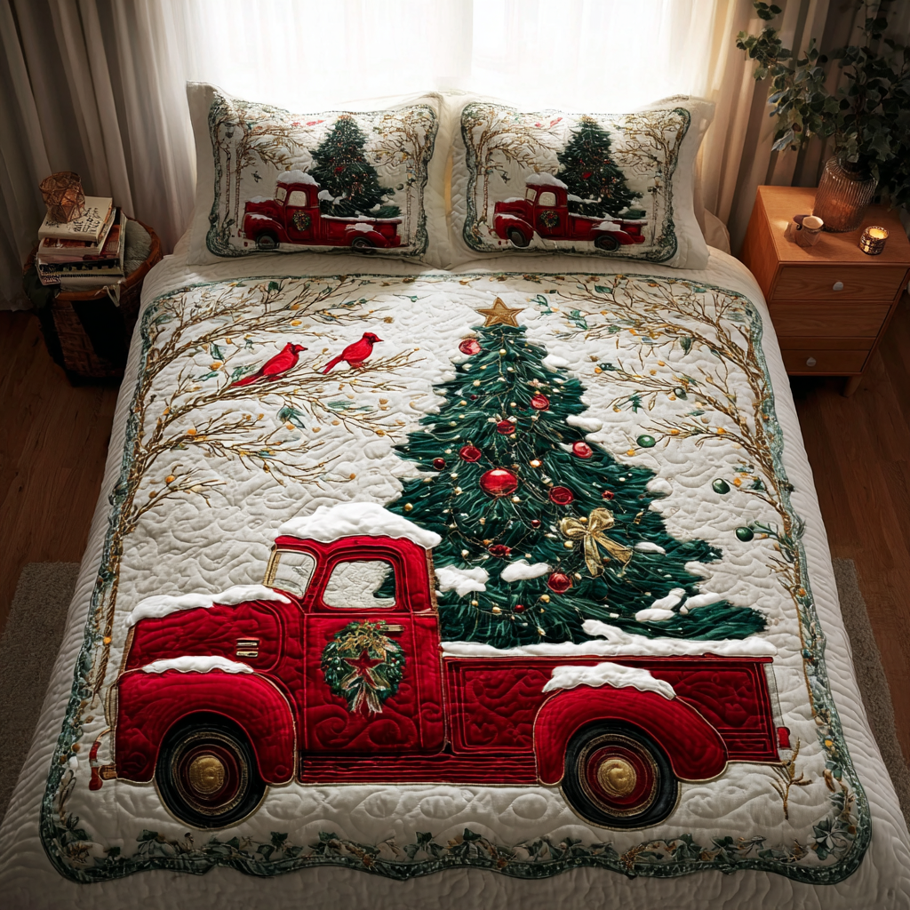 Winter Ride Quilted Bedding Set Xmas Duvet Cover Set Christmas Gift Ideas For Wife