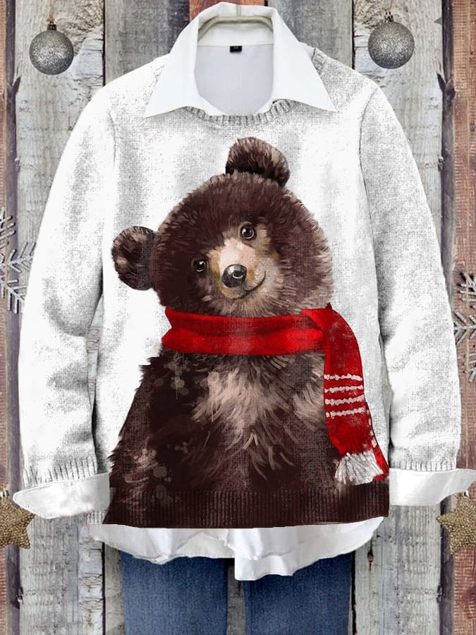 Winter Scarf Bear Christmas Sweater Cute Animal Sweater Xmas Gifts For Bear Lovers