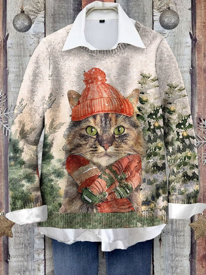 Winter Scarf Cat Christmas Sweater Cute Animal Clothing Xmas Gift Ideas For Cat Lovers
