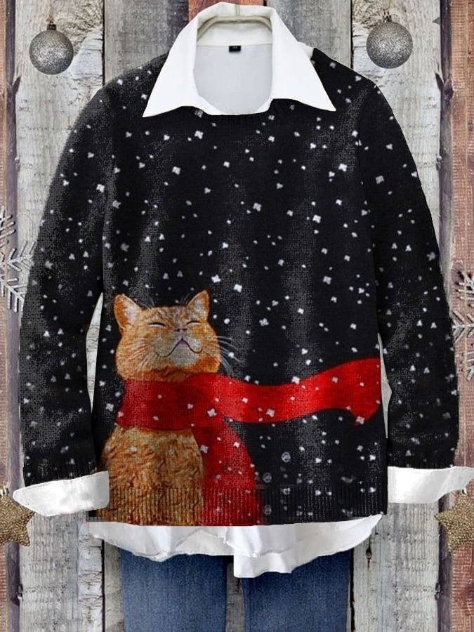Winter Scarf Cat Christmas Sweater Cute Cat Apparel Xmas Holiday Gifts For Cat Lovers