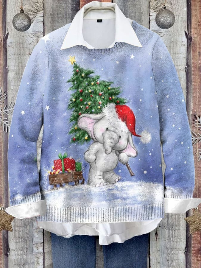 Winter Scarf Elephant Christmas Sweater Cute Animal Sweater Xmas Gifts For Elephant Lovers