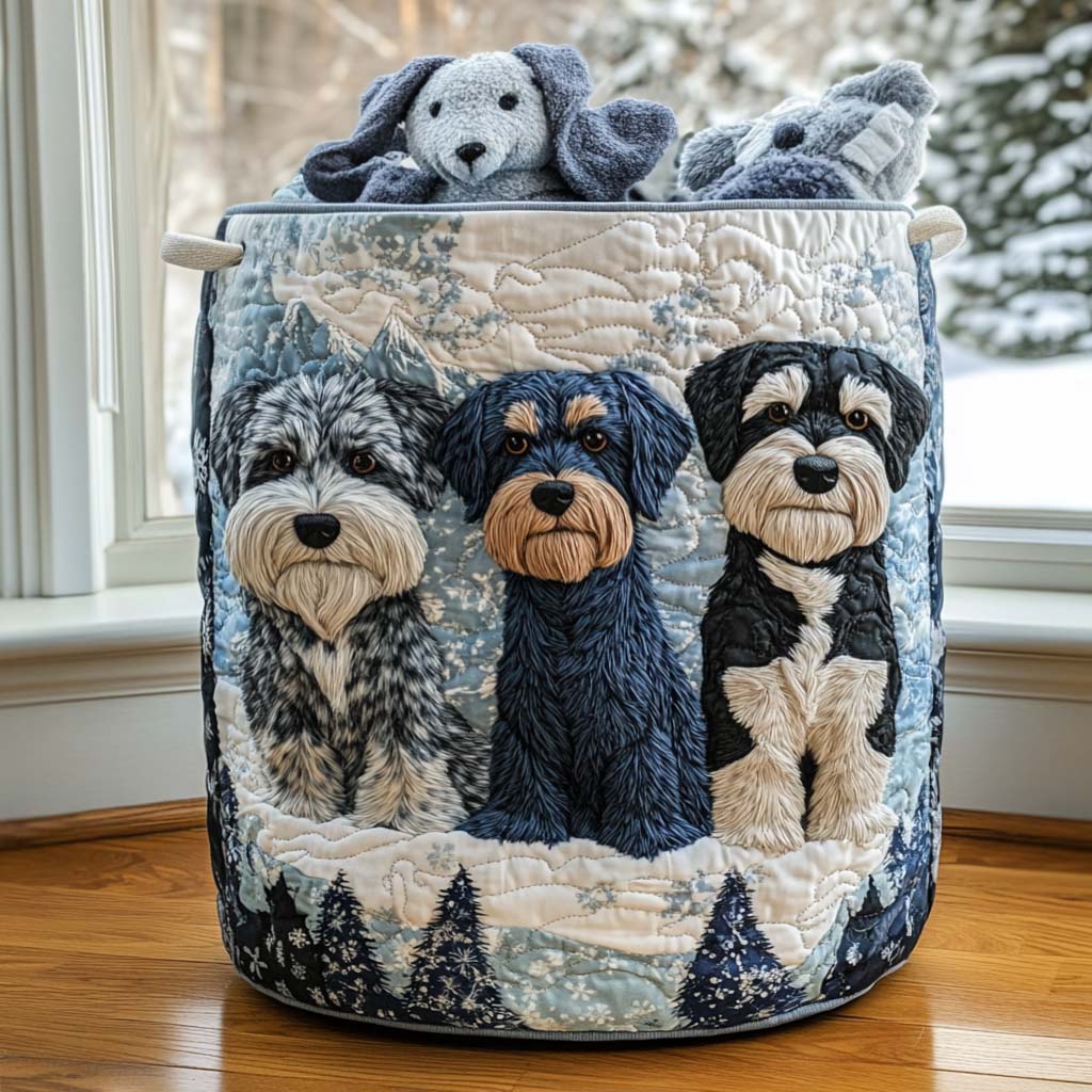 Winter Schnauzer Quilted Laundry Basket Holiday Favorite Gift