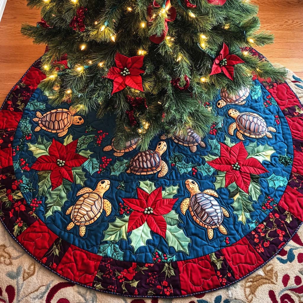 Winter Serenity Christmas Quilted Tree Skirt Xmas Tree Base Cover Unique Christmas Gifts For Family