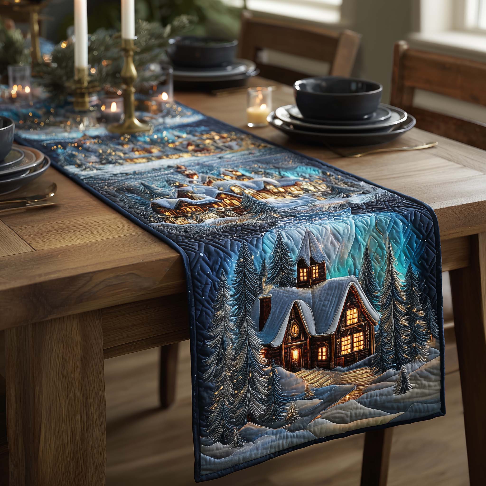 Winter Serenity Quilted Table Runner Farmhouse Dining Room Decor Gift For Home