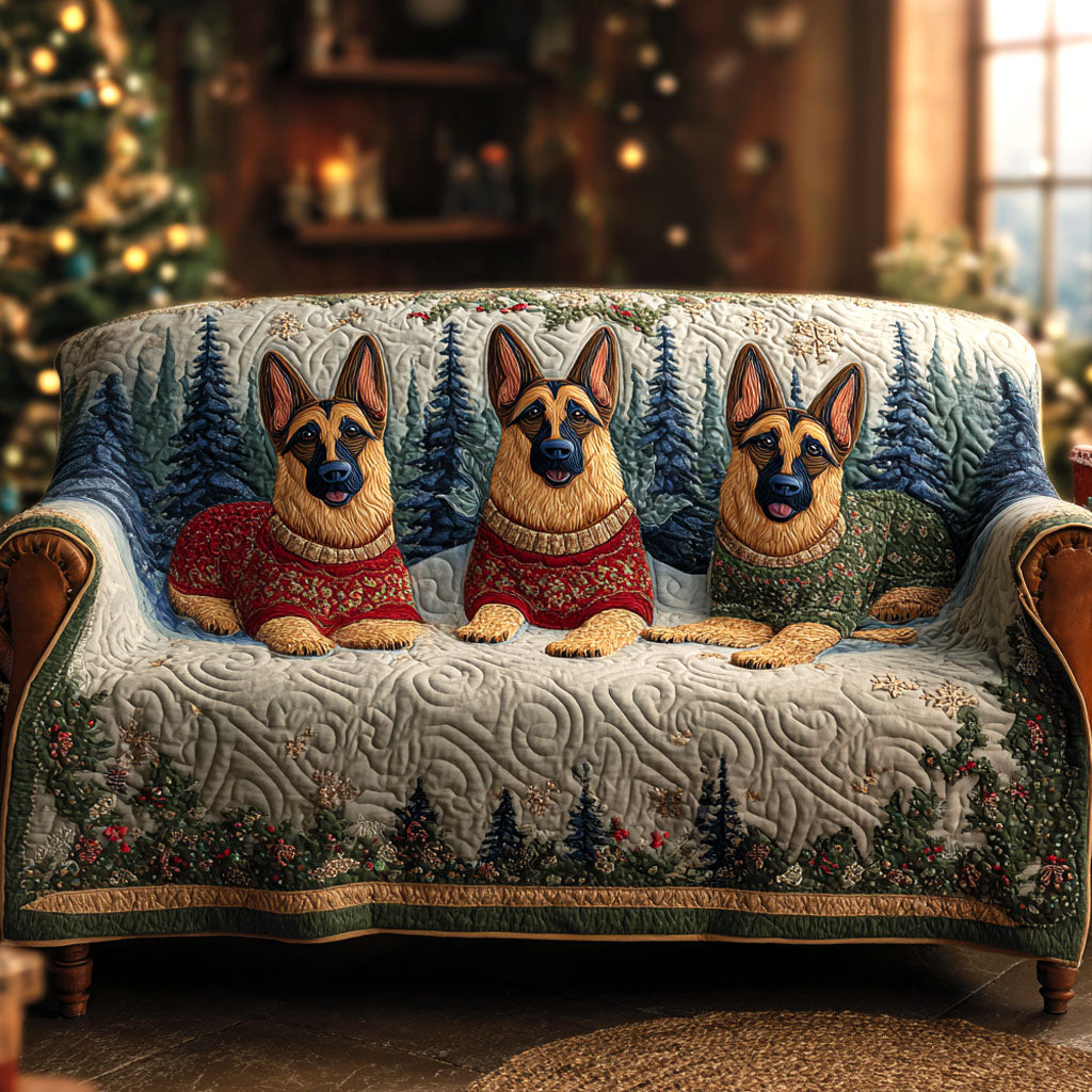 Winter Shepherd Family Quilted Sofa Cover Santa Sofa Cover Xmas Gifts For Dog Lovers
