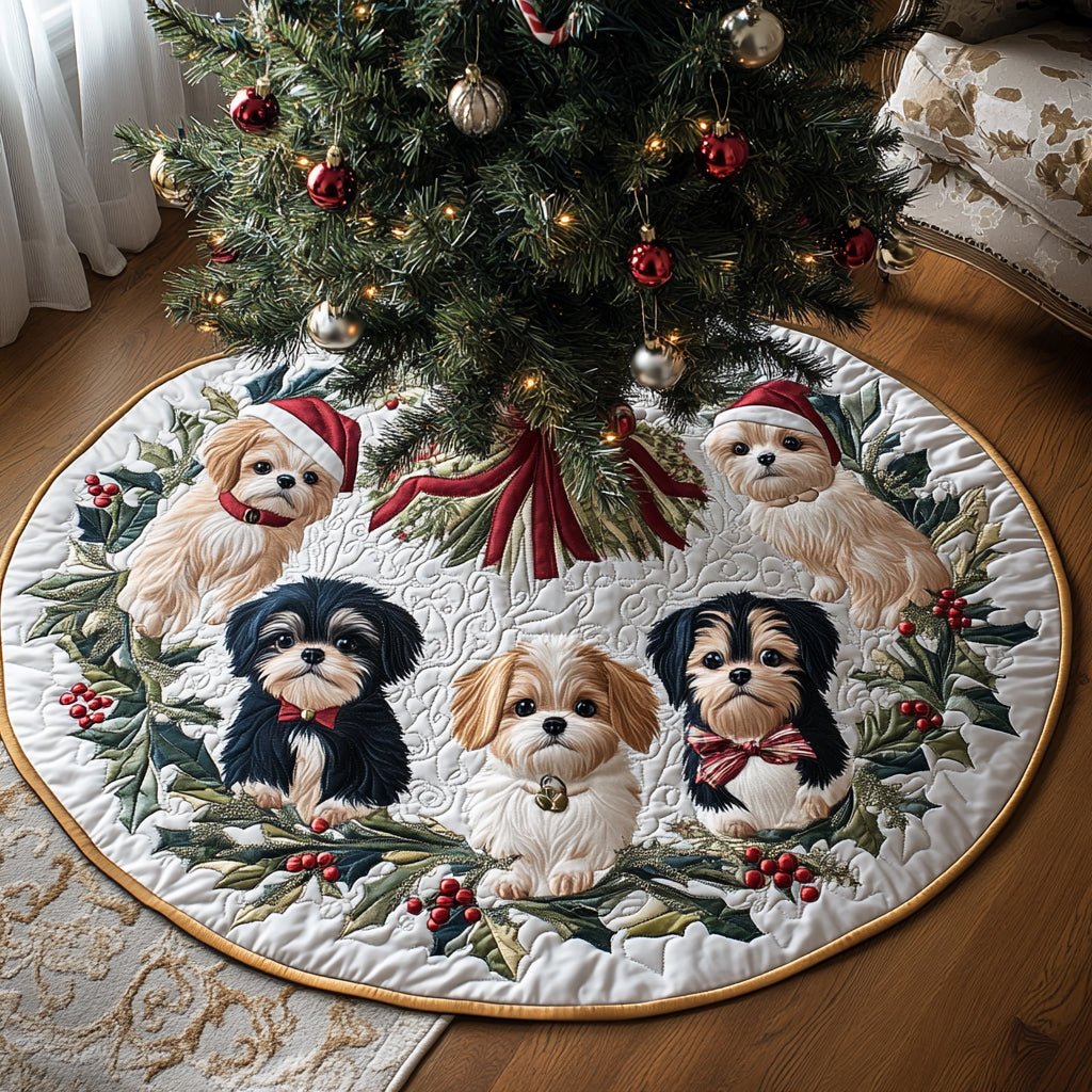 Winter Shih Tzu Christmas Quilted Tree Skirt Xmas Tree Decor Awesome Dog Lover Gifts