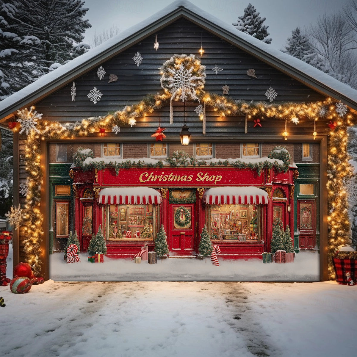 Winter Shop Christmas Garage Door Banner Xmas Home Decor Christmas Gift For Mother