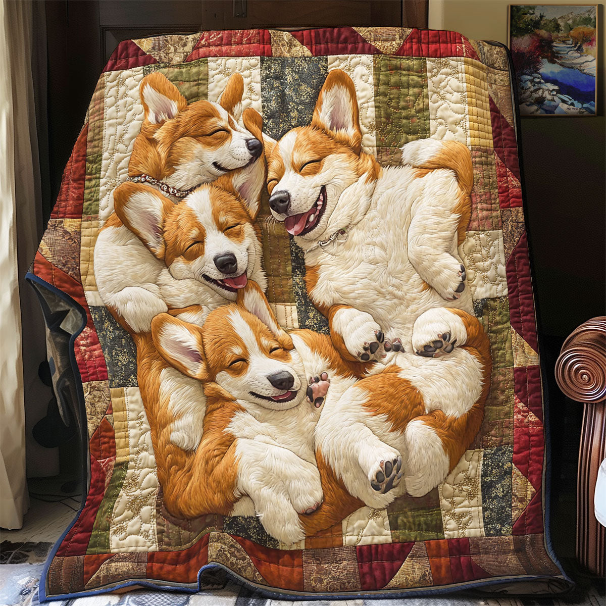 Winter Sleeping Corgi Quilt Blanket Mothers Day Blanket Gifts For Mother In Law