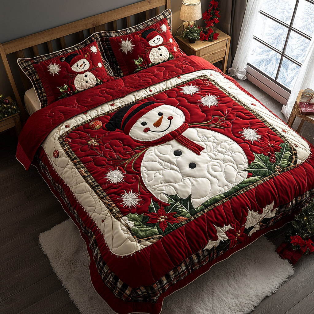 Winter Smile Quilted Bedding Set Christmas Duvet Cover Snowman Themed Gifts