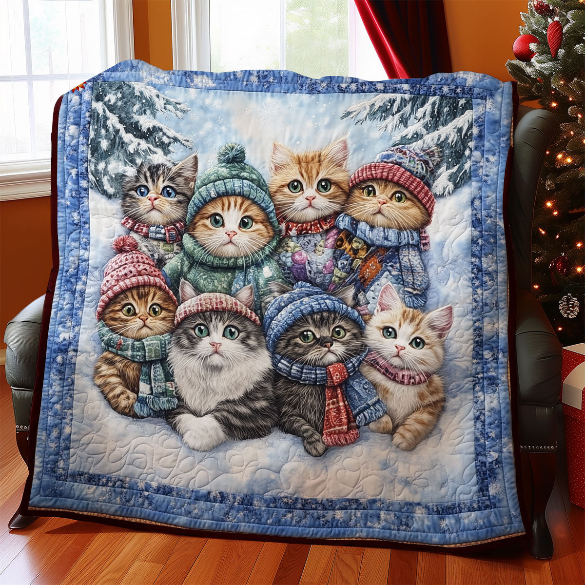 Winter Snow Cat Quilt Blanket Christmas Throw Blanket Christmas Presents For Cat Lovers