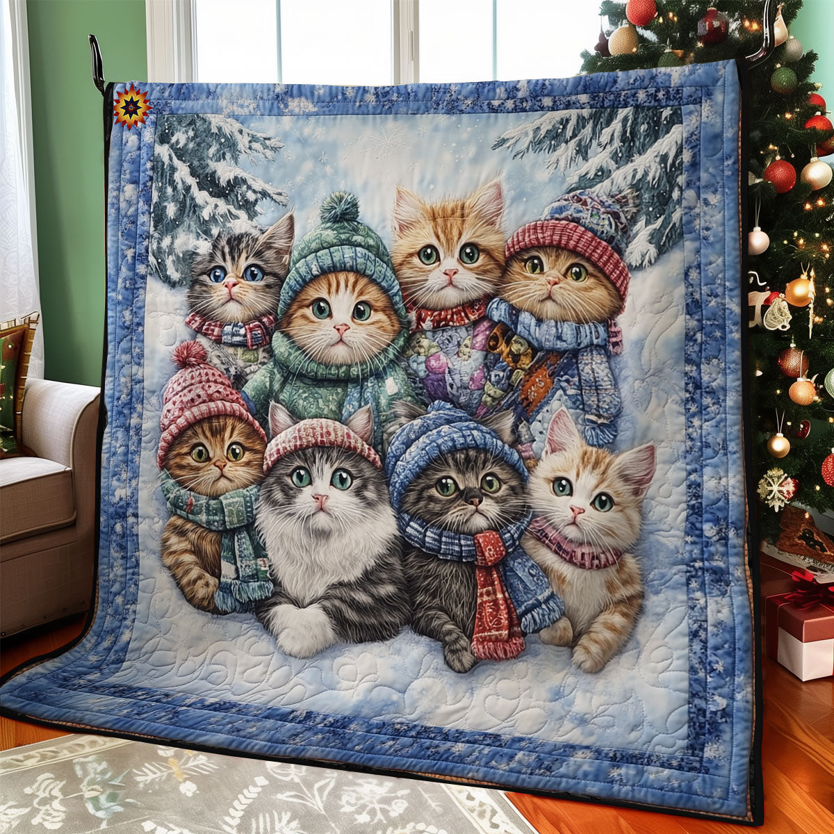 Winter Snow Cat Quilt Blanket Christmas Throw Blanket Christmas Presents For Cat Lovers