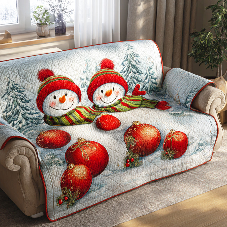Winter Snow Parade Quilted Sofa Cover Christmas Joy Gift Option