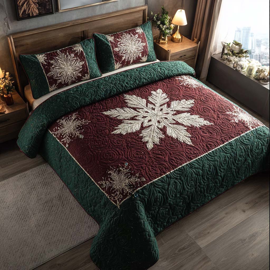 Winter Snowflake Quilt Quilted Bedding Set Full Size Bed Set Holiday Inspired Gift For Grandma
