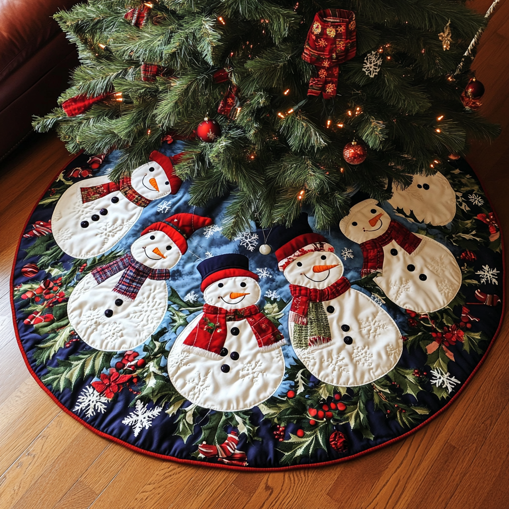 Winter Snowman Christmas Quilted Tree Skirt Must Have Holiday Merch for Christmas Decor