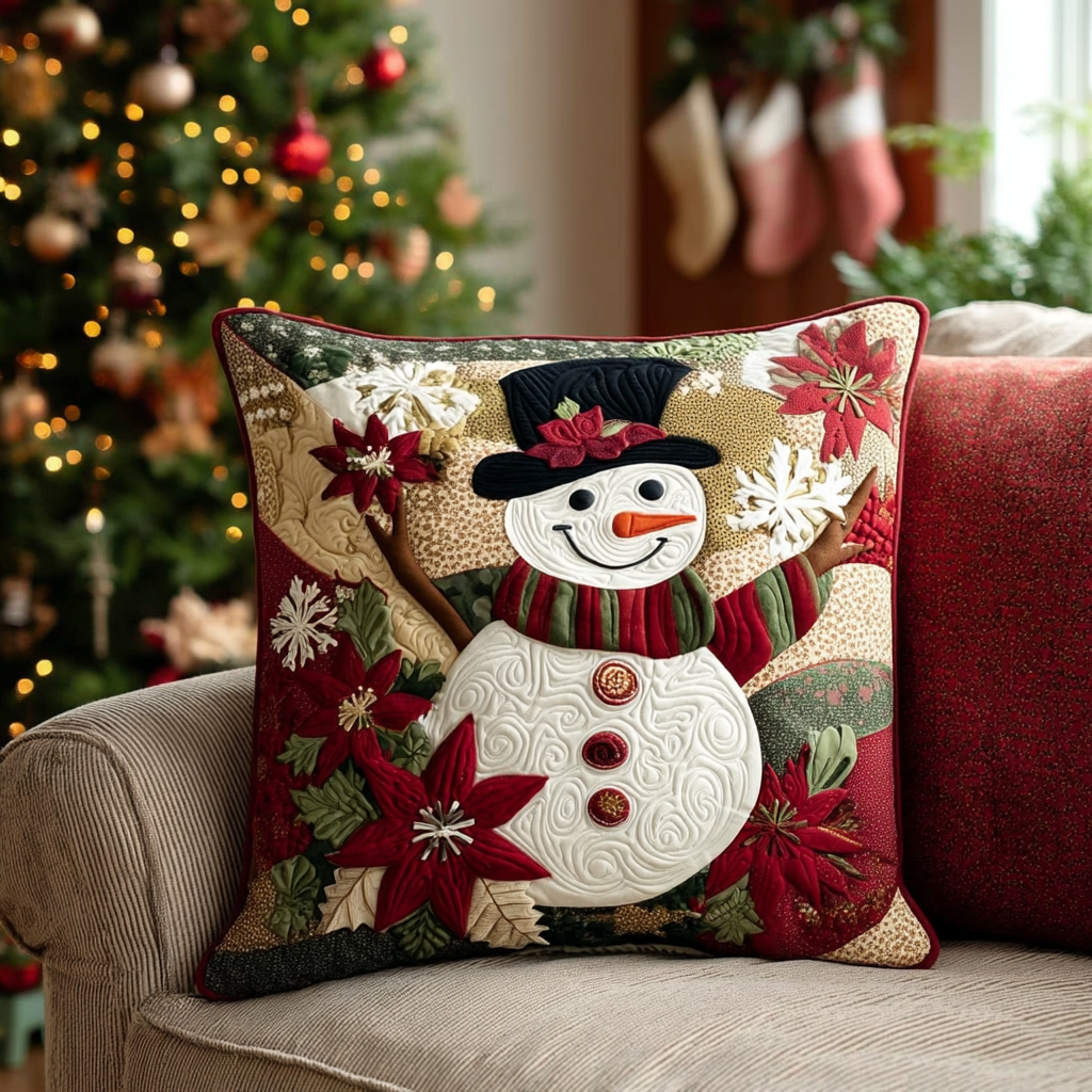 Winter Snowman Delight Quilted Pillow Case Christmas Pillow Covers Best Christmas Gift Ideas 