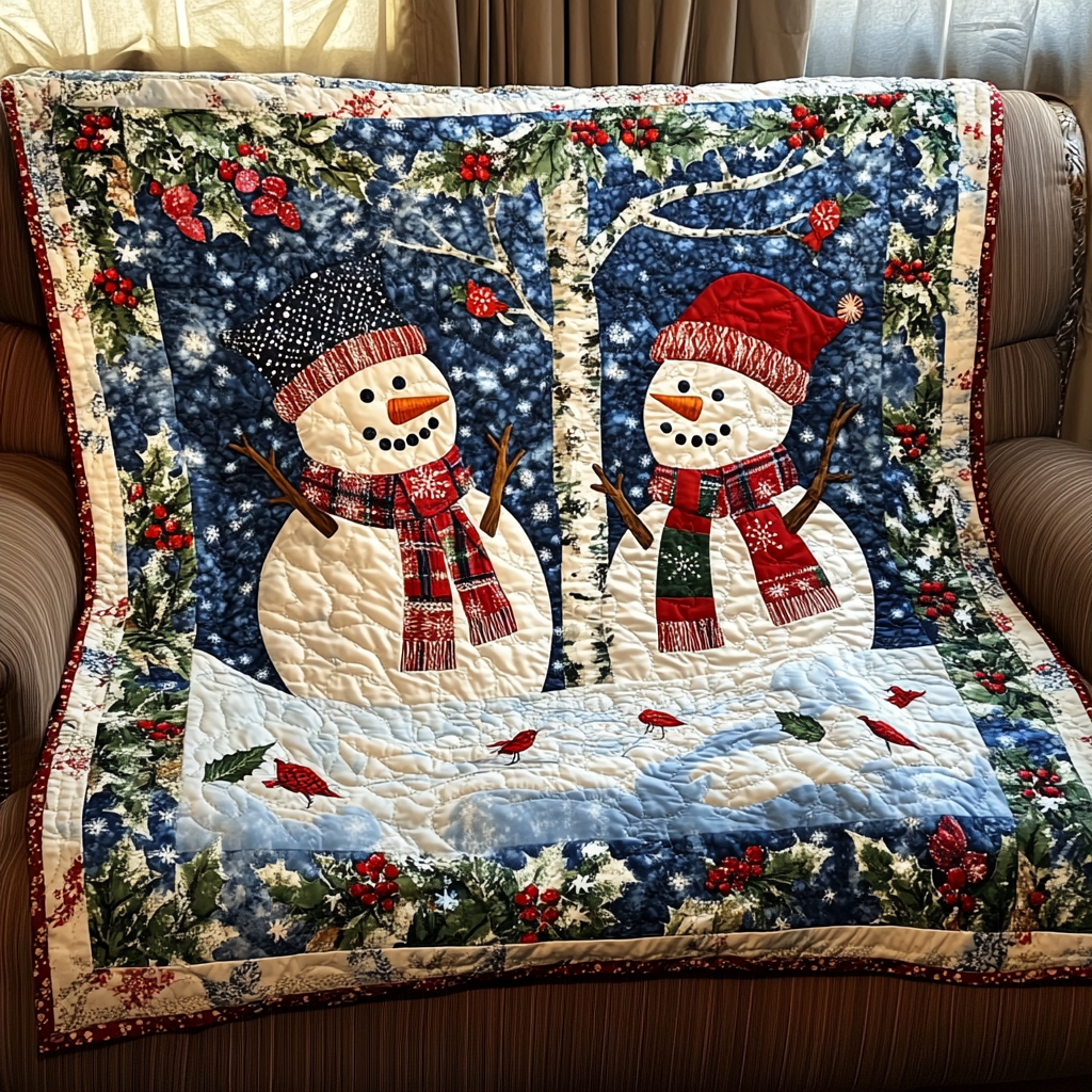 Winter Snowman Quilted Blanket Cute Christmas Blankets