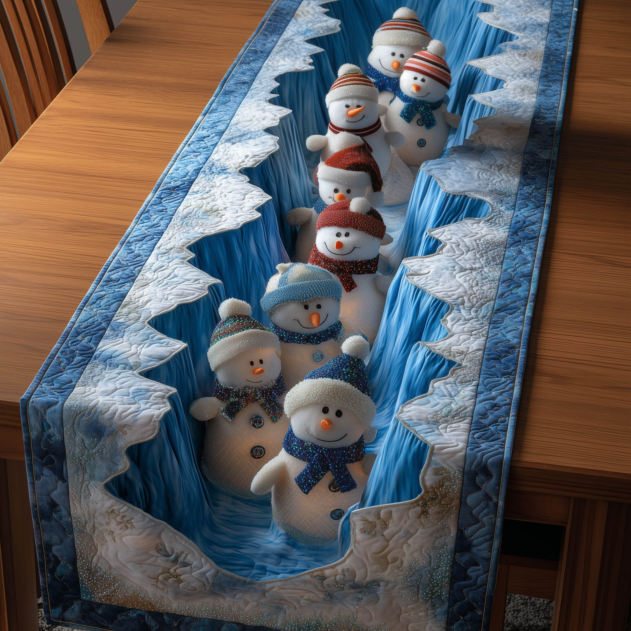 Winter Snowman Quilted Table Runner Farmhouse Dining Room Decor Gift For Home