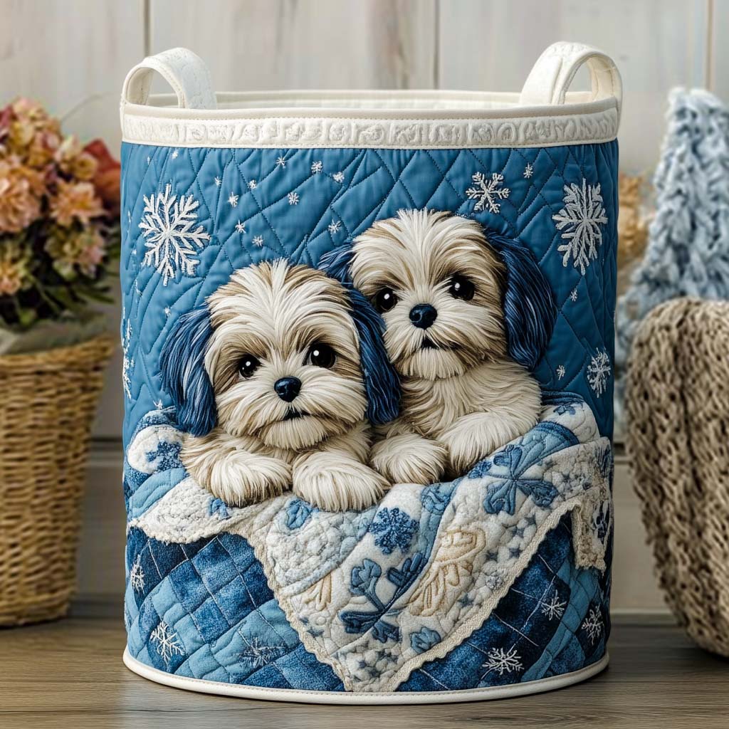 Winter Snuggle Quilted Laundry Basket Decorative Quilted Laundry Basket for Neat Spaces