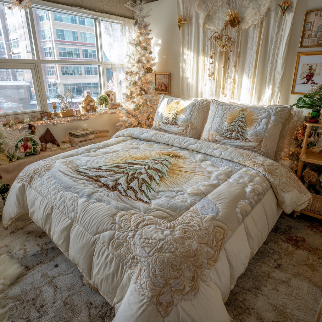 Winter Solace Quilted Bedding Set Holiday Season Duvet Cover Set Christmas Gift Ideas For Him