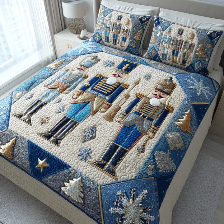 Winter Soldier 3-Piece Quilted Bedding Set Nutcracker Christmas Holiday Bedspread Best Xmas Gift