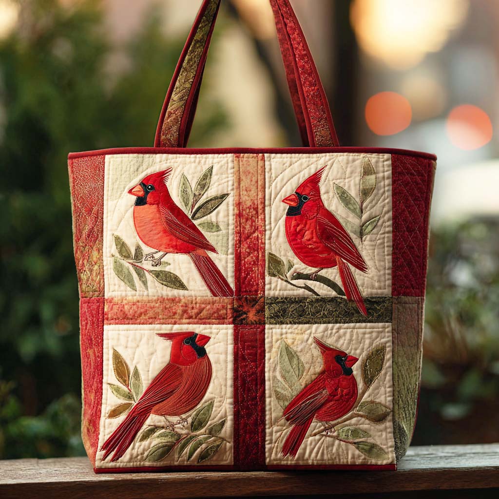 Winter Song Quilted Tote Bag Unique Cardinal Gift Ideas