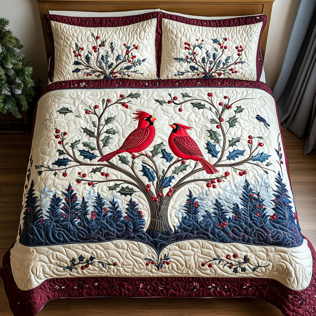 Winter Songbirds Quilted Bedding Set Best Bedspread Set Cardinal Gifts For Men