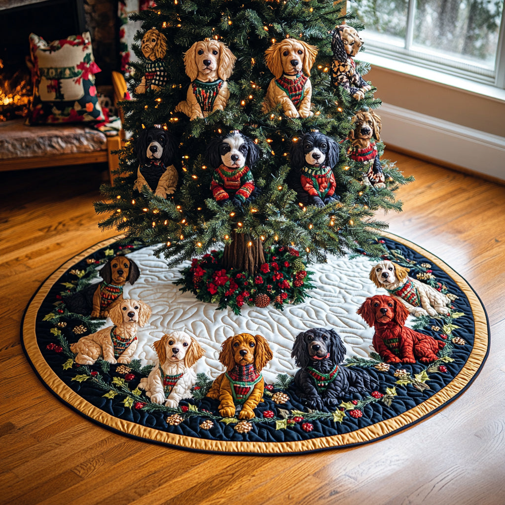 Winter Spaniel Dreams Christmas Quilted Tree Skirt Xmas Home Decor Presents For Cocker Spaniel Lovers