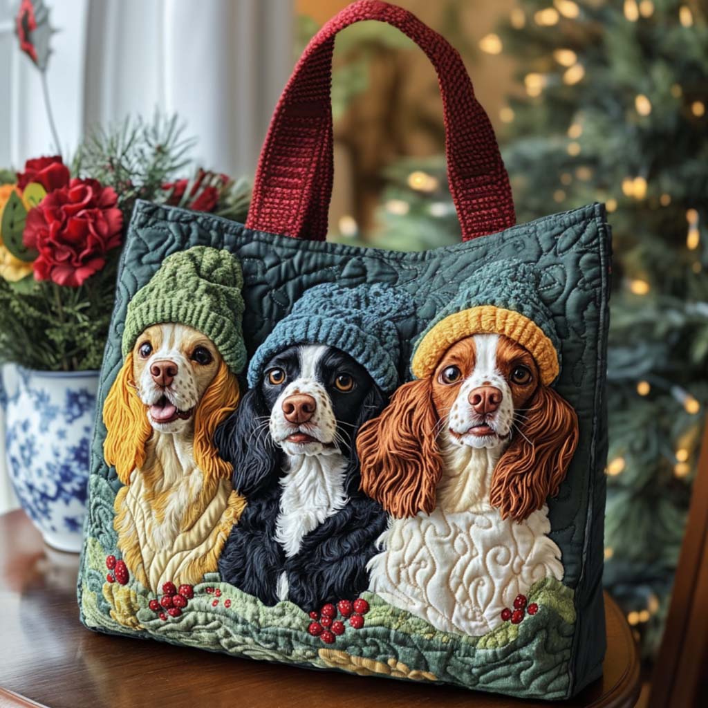 Winter Spaniels Quilted Tote Bag Christmas Gifts For Grandma