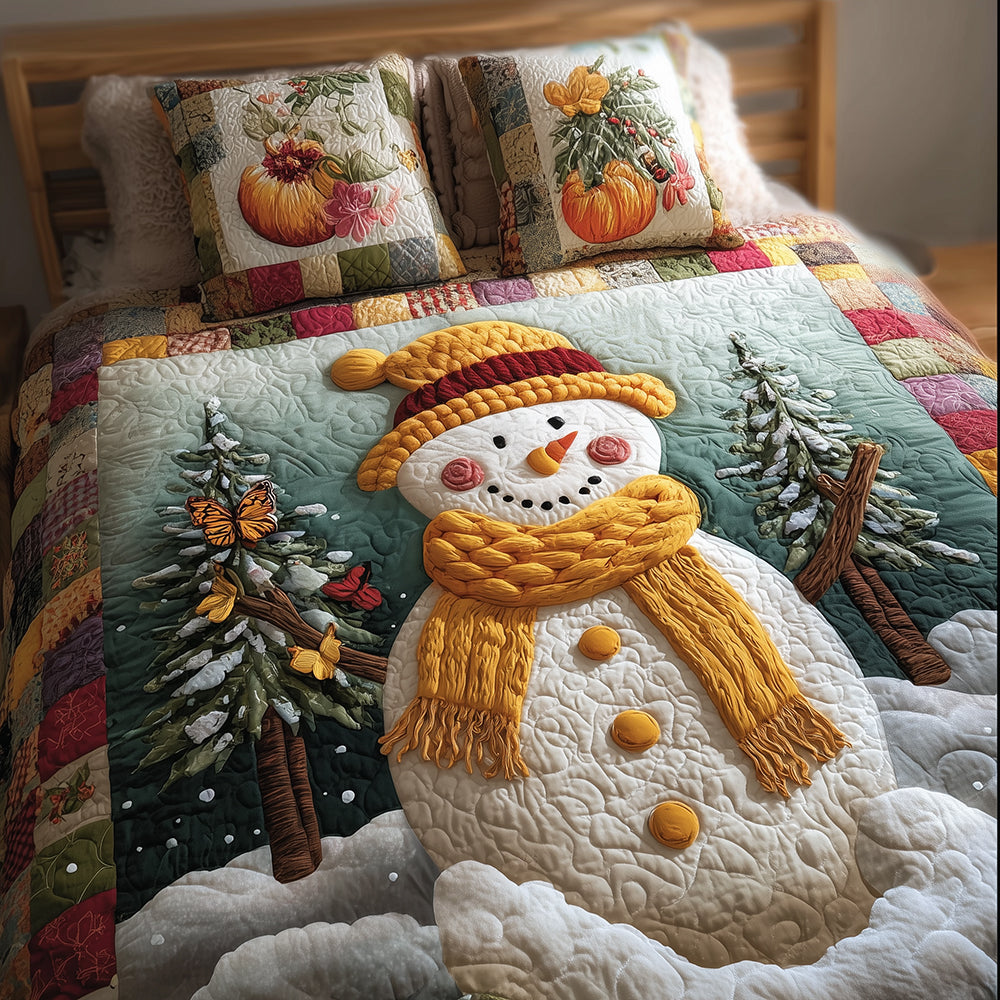 Winter Spirit Quilted Bedding Set Christmas Duvet Cover Snowman Christmas Presents