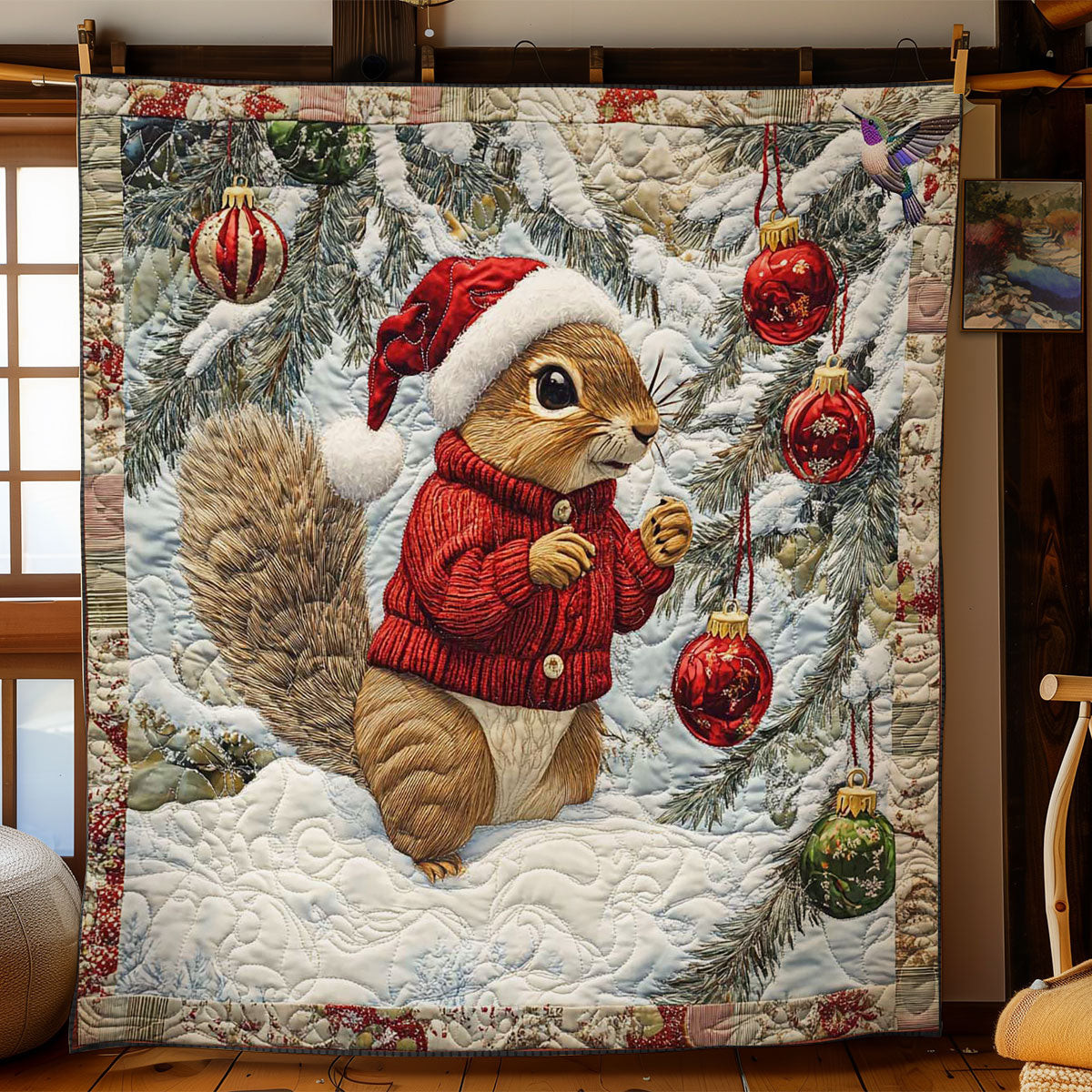 Winter Squirrel Xmas Quilted Blanket Unique Christmas Gifts For Mom
