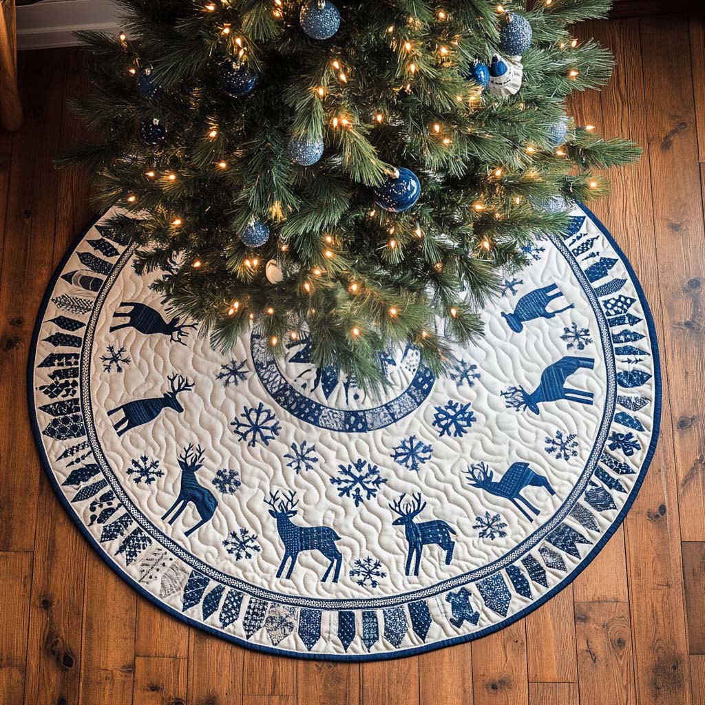 Winter Stag Christmas Quilted Tree Skirt Magical Christmas Tree Skirt to Impress Guests
