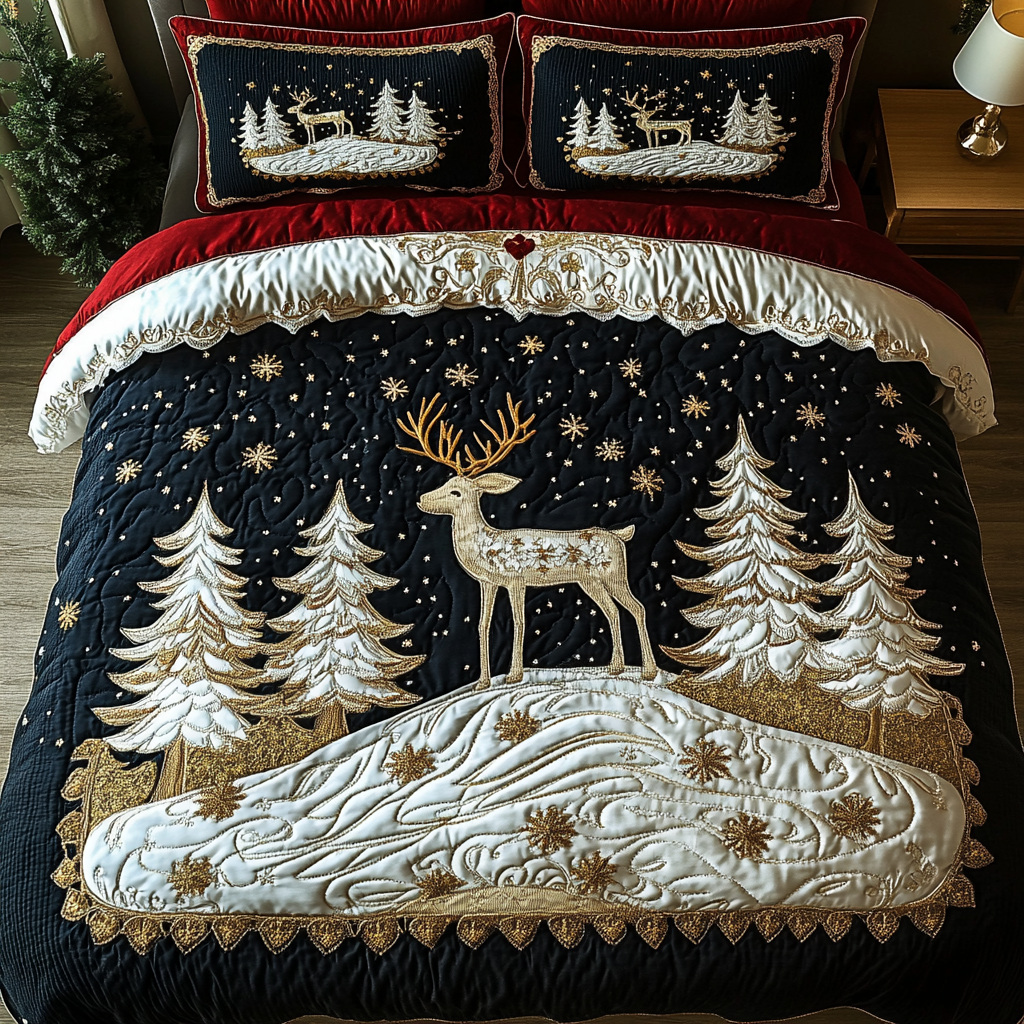 Winter Stag Quilted Bedding Set Forest Themed Bedroom Christmas Ideas For Wife