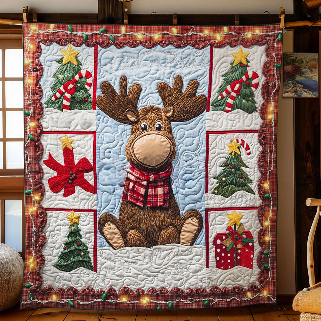 Winter Star Moose Quilt High-Quality Cotton Quilt Blanket for Restful Sleep