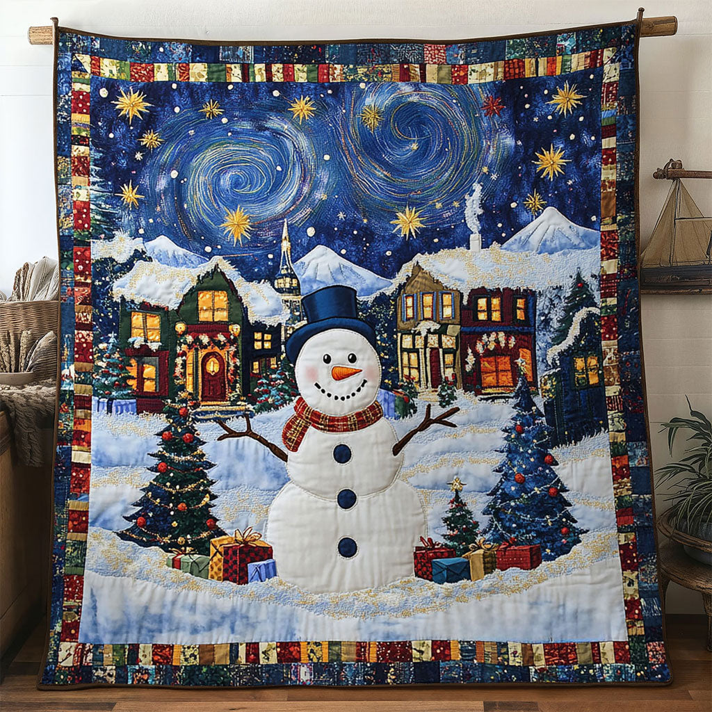 Winter Starry Snowman Quilt Blanket Queen Size Blanket Gifts For Snowman Lovers