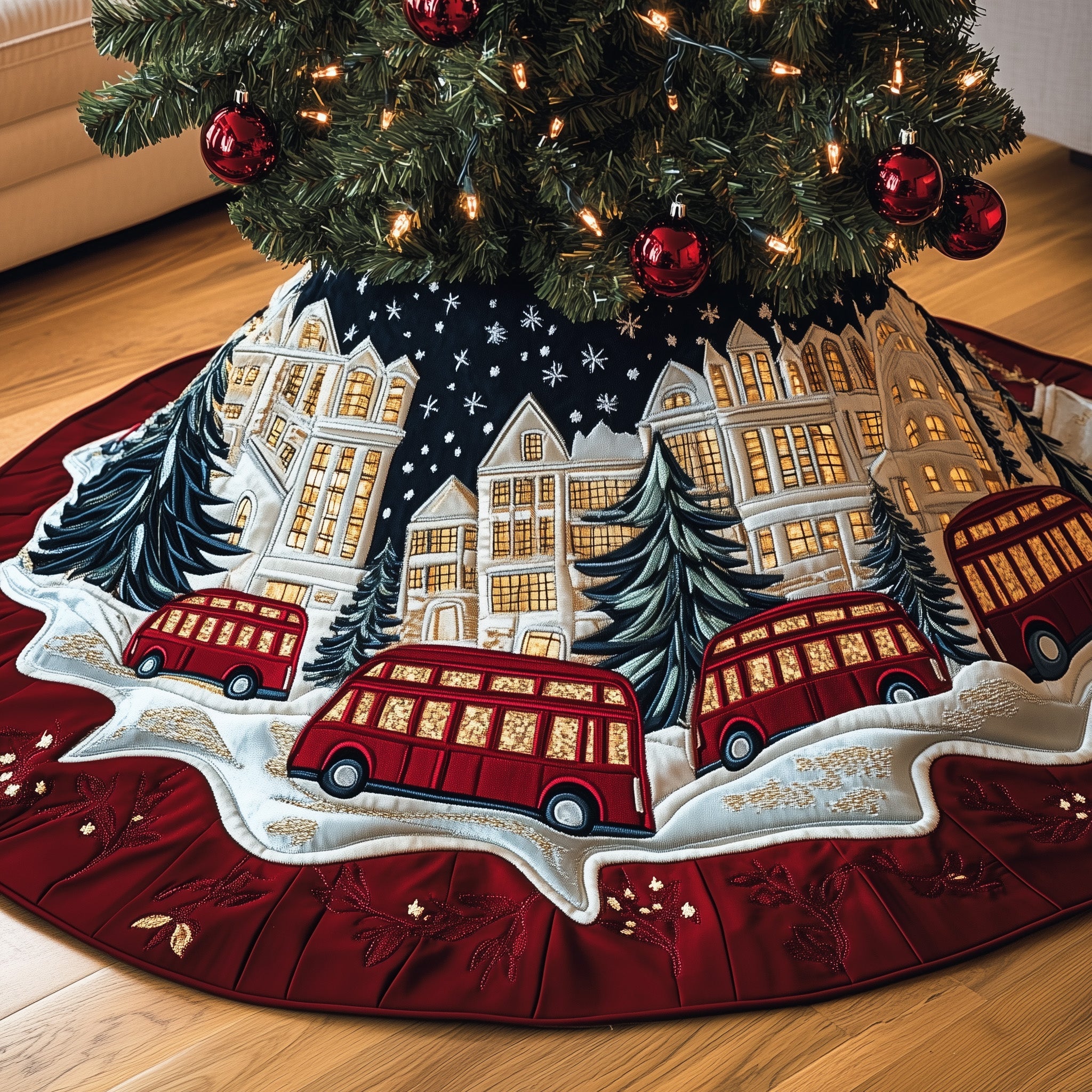 Winter Town Glow Quilted Tree Skirt Charming Thanksgiving Gift Merch