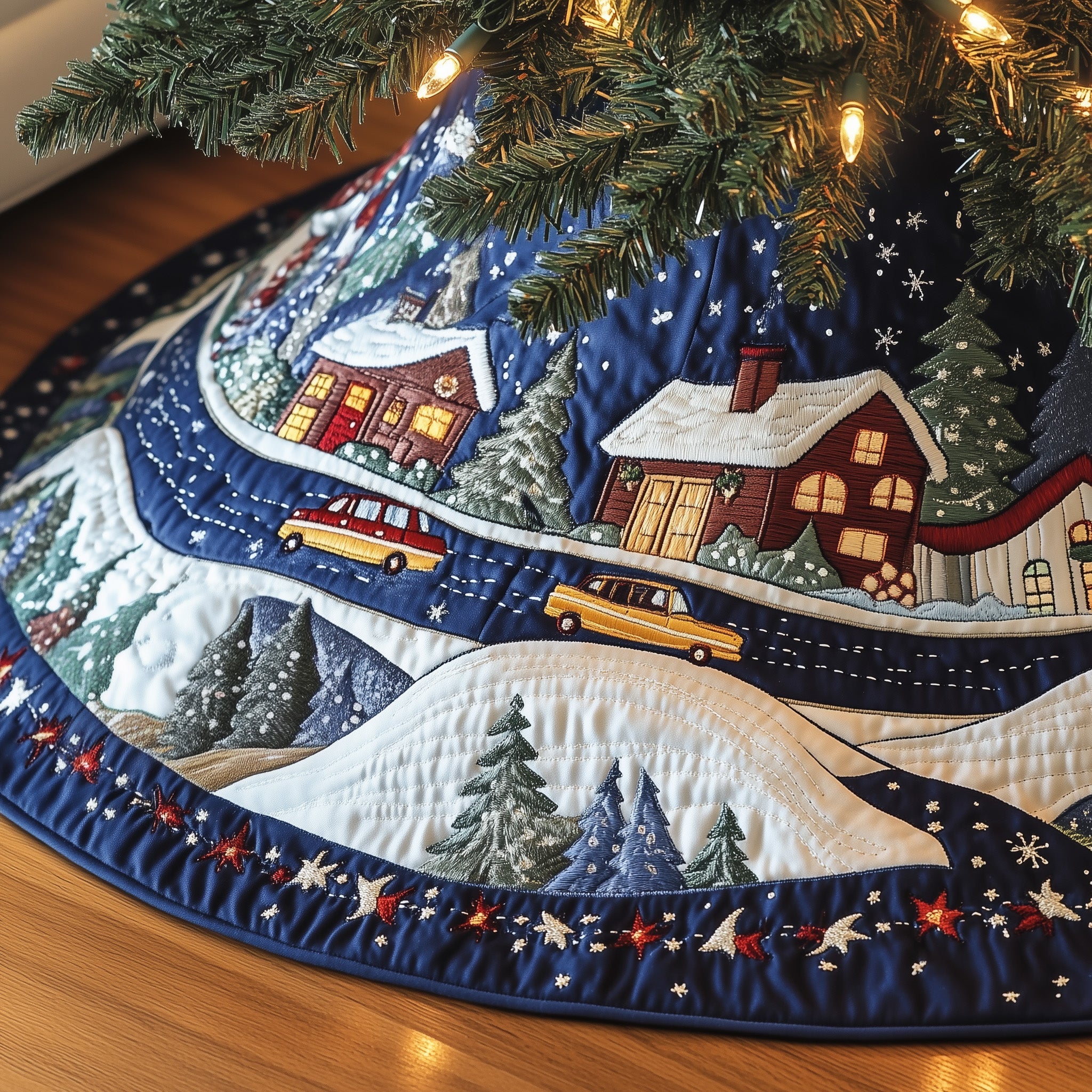 Winter Town Glow Quilted Tree Skirt Holiday Gift Merch