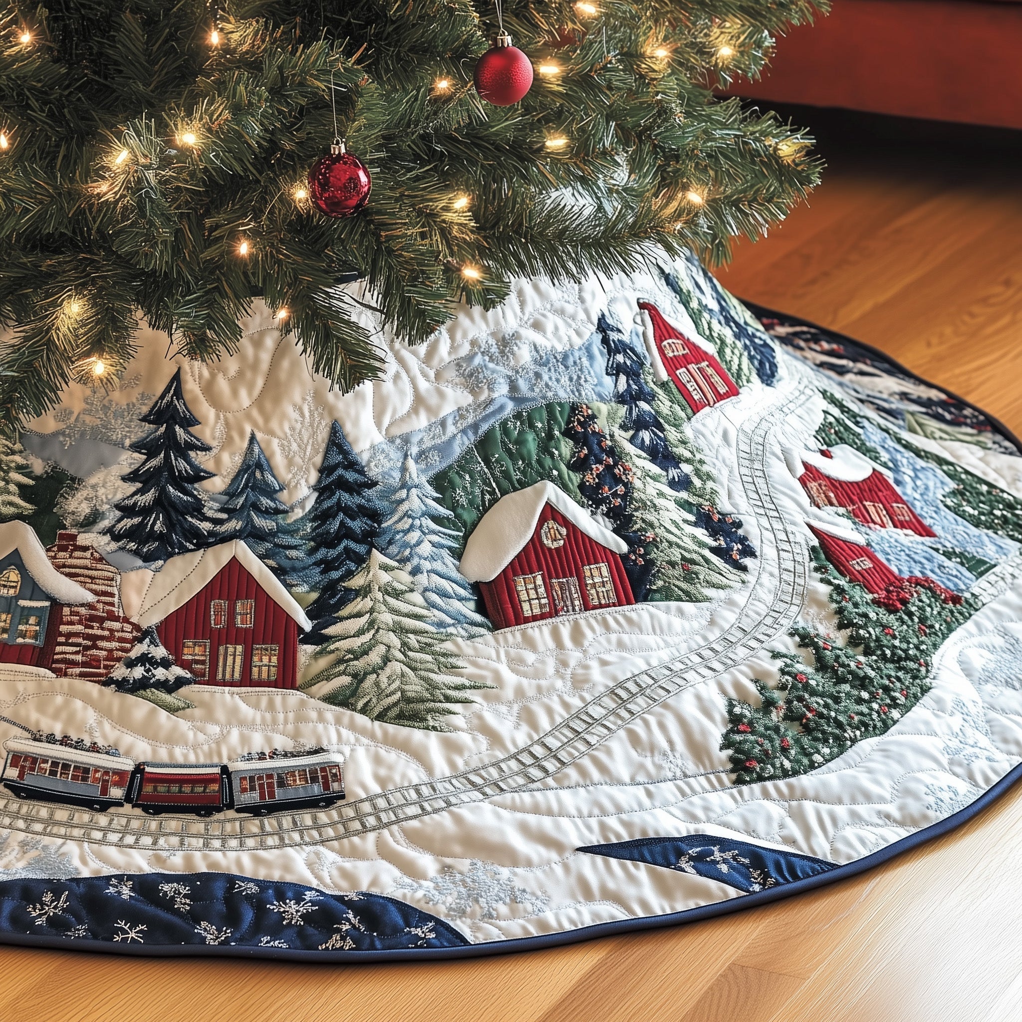 Winter Town Glow Quilted Tree Skirt Meaningful Anniversary Gift Merch