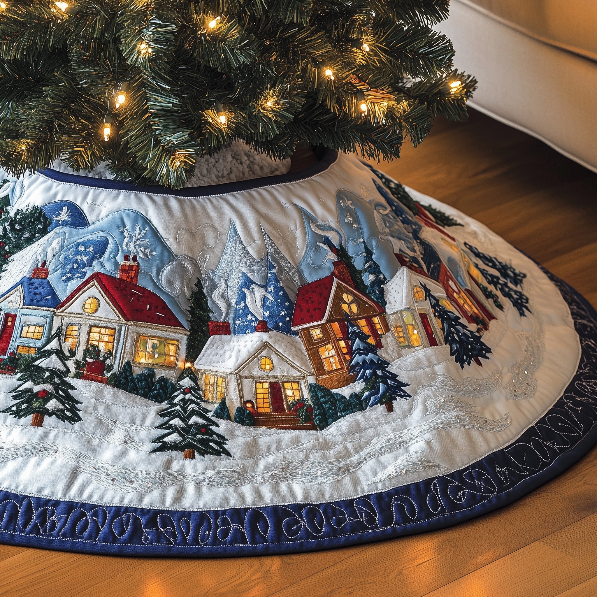 Winter Town Glow Quilted Tree Skirt Memorable Graduation Gift Merch