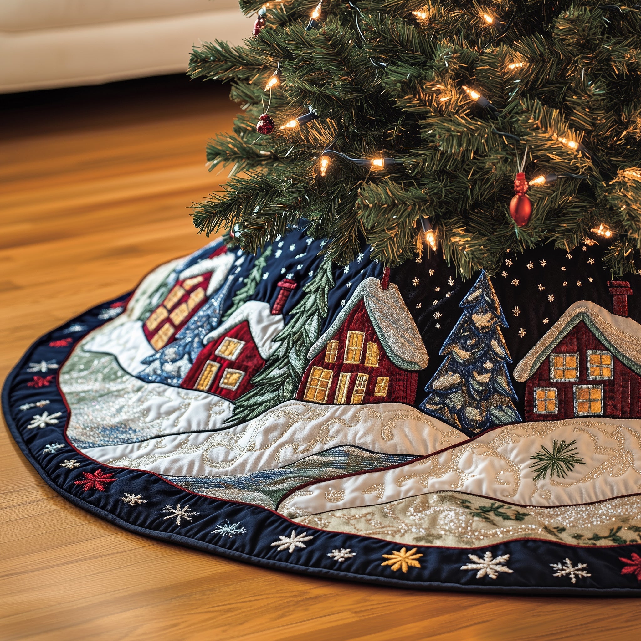Winter Town Glow Quilted Tree Skirt Perfect Christmas Gift Merch