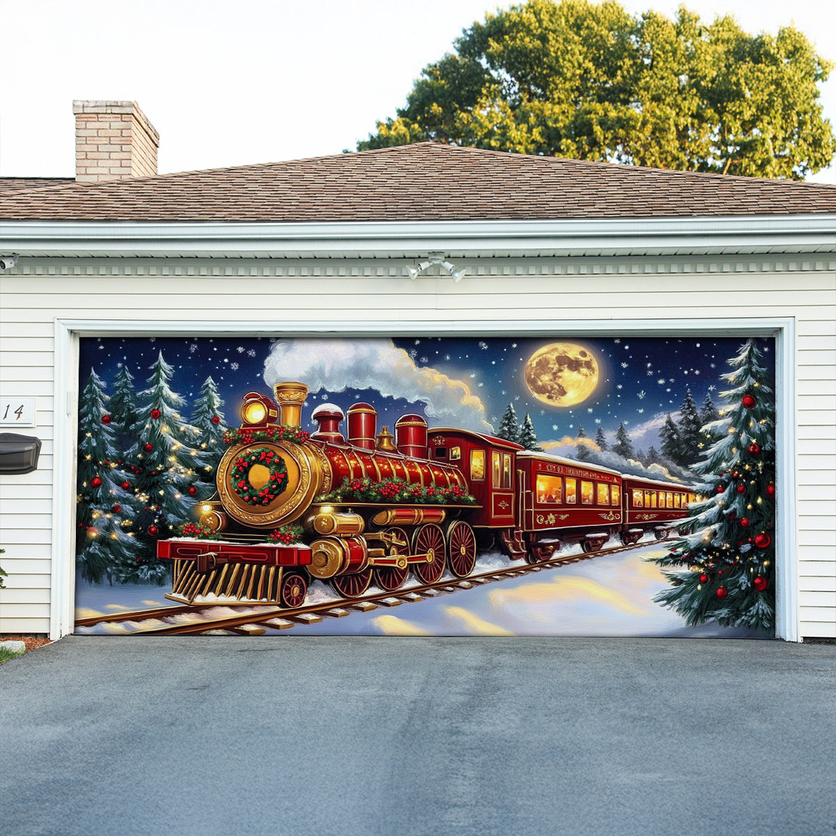 Winter Train Christmas Garage Door Banner Christmas Home Decor Xmas Gift For Train Lovers